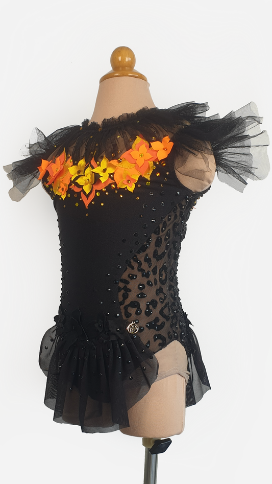 Black Orange Floral Leotard