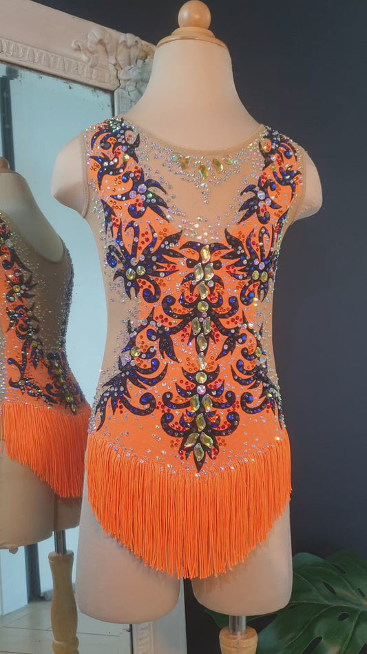 MYR350 rental price Orange Filigree Leotard (MYR1200 at Checkout Includes Security Deposit)